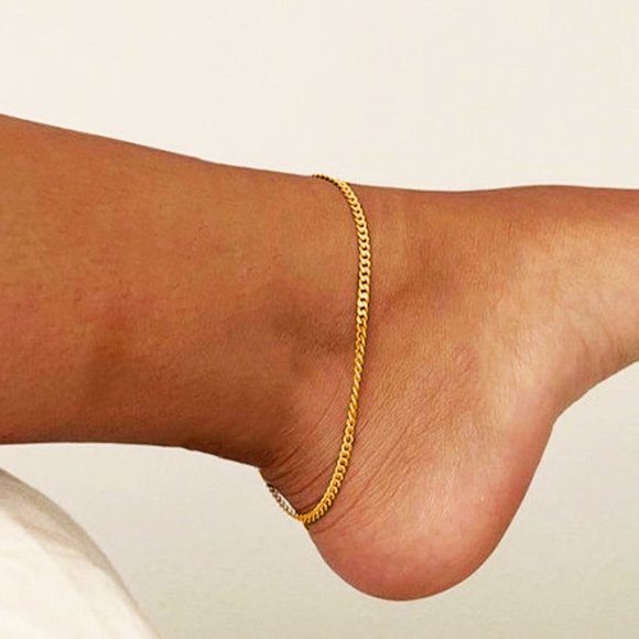 Gold Curb Anklet Gold Dipped Sterling Silver Cuban Link Ankle Bracelet - Picture 1 of 3